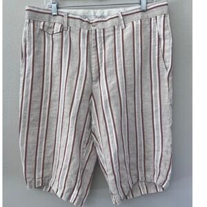 VTG Cigar Couture Mens 100% Linen Striped Shorts Sz 38 Brn/Wt 90s Beach Vacation